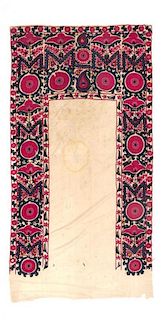 A Suzani Embroidered Panel, 8 feet 9 inches x 4 feet 9 inches.