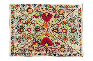 A Suzani Embroidered Panel, 7 feet 2 inches x 5 feet 3 inches.