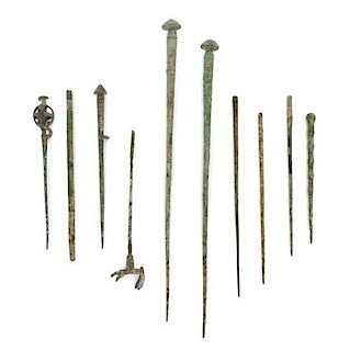 Ten Middle Eastern Bronze Pins, Length of longest 14 3/4 inches.