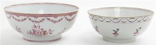 Two Chinese Export Center Bowls, Diameter of larger 10 1/8 inches.
