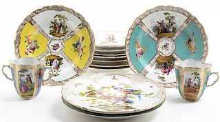Thirteen German Porcelain Table Articles, Diameter of larger 8 3/8 inches.