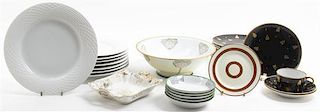 A Collection of Associated Porcelain Dinnerware, Diameter of largest 9 7/8 inches.