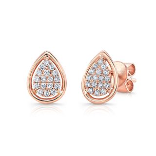 Diamond Pave Teardrop Cluster Earrings With High Polish Border In 14k Rose Gold