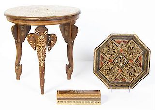 * Three Middle Eastern Bone Inlaid Articles, Height of first 16 1/2 inches.