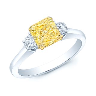 Prong Set Gia Certified Fancy Yellow Diamond Engagement Ring In Platinum