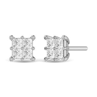 Diamond 1 Ct.Tw. Princess Cut Fashion Earrings in 14K White Gold