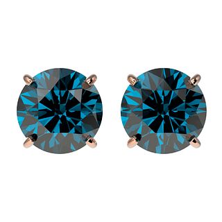 2 ctw Certified Intense Blue Diamond Stud Earrings 10k Rose Gold