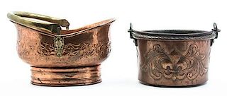 Two Pressed Brass Articles, Width of wider 15 inches.