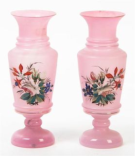 A Pair of Opaline Glass Vases, Height of each 9 1/4 inches.