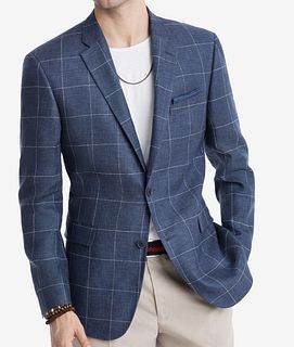 Tommy Hilfiger L95310 Men Blue 2 Button Linen Check Sport Coat Jacket Size 40S