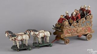 Schoenhut Humpty Dumpty circus parade band wagon with a team of four horses