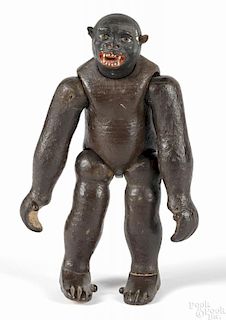 Schoenhut painted wood gorilla figure, an early version with a two-part head, 8'' h.
