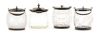 * Four English Cut Glass and Silver-Plate Biscuit Barrels, Height of tallest 6 1/2 inches.