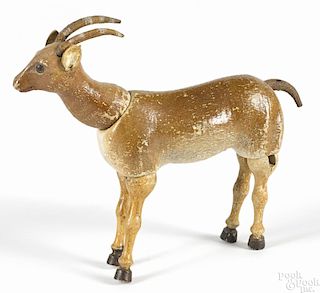 Schoenhut painted wood gazelle with glass eyes, 6 1/4'' l.