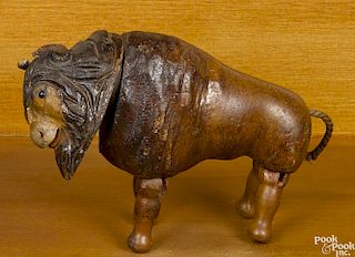 Schoenhut painted wood buffalo with glass eyes, 7 1/2'' l.