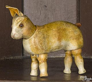 Schoenhut painted wood rabbit with glass eyes, 5'' l.