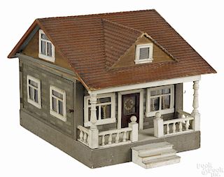 Schoenhut large size bungalow doll house with mixed period miscellaneous furniture