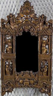 A Chinese Giltwood Mirror, Height 25 x width 14 inches.