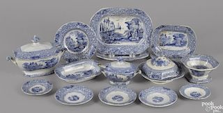 Child's English blue transfer decorated paste ware, twenty pieces