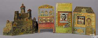 Paper lithograph targets and building facades, to include Punch and Judy, a fort