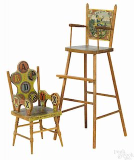 W. S. Reed paper lithograph doll's high chair with nursery rhyme images of Little Boy Blue