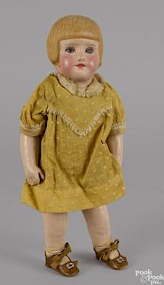 Martha Chase doll, with molded bobbed hair, in original outfit, with remains of original box
