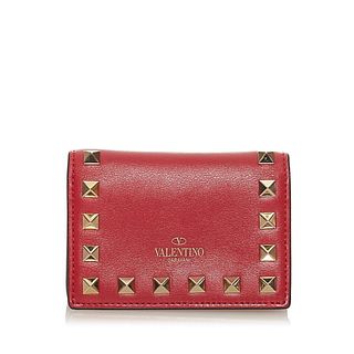Valentino studded card case red leather ladies VALENTINO