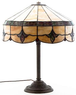 An American Leaded Glass Table Lamp, Height of base 22 inches.