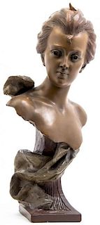 A French Art Nouveau Style Plaster Bust, Height 22 inches.