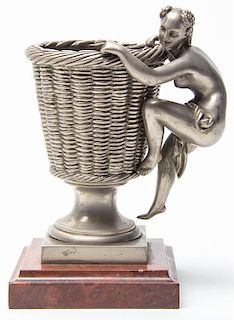 A Silvered Bronze Urn, Height 7 5/8 inches.