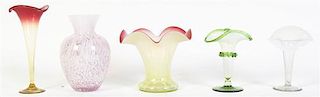 Five Victorian Glass Vases, Height of tallest 8 1/8 inches.