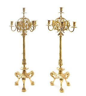 * A Pair of Charles X Style Six-Light Candelabra, LATE 19TH/EARLY 20TH CENTURY, Height 32 1/8 inches.