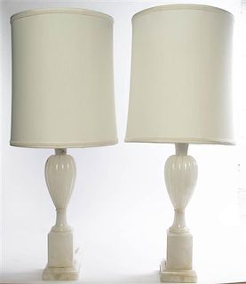 * A Pair of Continental Alabaster Table Lamps, Height 20 inches.