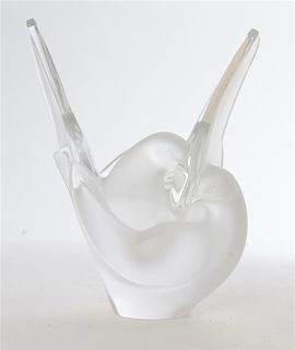 A Lalique Frosted Glass Vase, Height 8 1/8 inches.