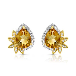 Diamond & Citrine Pear Shape Earring Set In 14k Yellow Gold