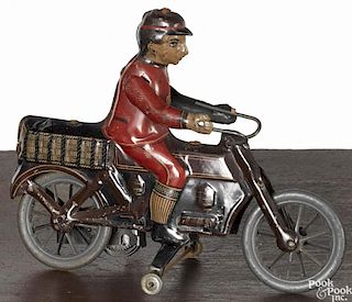 Fischer tin lithograph wind-up motorcycle, 6'' l.