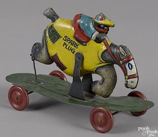 Nifty tin lithograph Spark Plug pull toy, Copyright 1924 King Features Syndicate, Inc., 9 1/4''