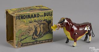 Marx tin lithograph wind-up Ferdinand the Bull, in the original box, 6 1/2'' l.
