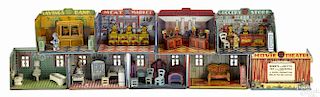 Fourteen Marx tin lithograph Home Town play sets, to include Savings Bank