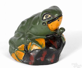 Kilgore cast iron frog on rock mechanical bank, 2 3/4'' h.