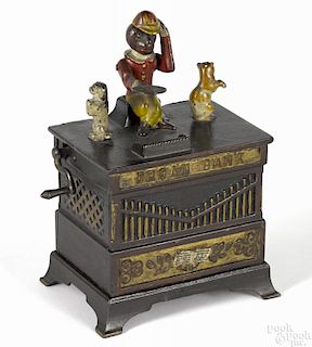 Keyser & Rex cast iron Organ mechanical bank with a dancing cat and dog, 7 1/2'' h.