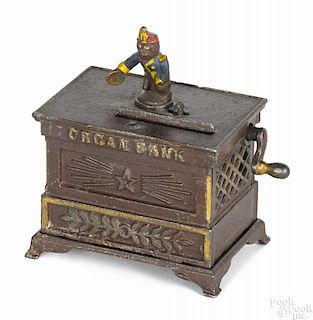 Keyser & Rex cast iron Organ mechanical bank, small version, 3 3/4'' h.