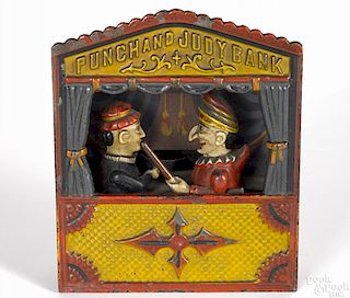Shepard Hardware Company cast iron Punch and Judy mechanical bank, 7 1/2'' h.