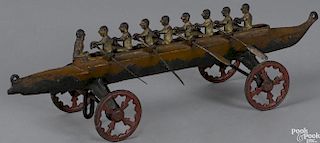 U. S. Hardware cast iron nine-man rowing scull pull toy, to include a coxswain and eight rowers