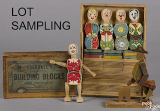 Crandall's Building Blocks and acrobats, to include a no. 3 building set, with its original box