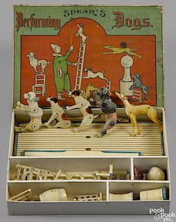 Spear's Performing Dogs cardboard and wood play set, in its original box
