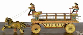 Bliss paper lithograph Rough & Ready no. 2 horse drawn fire ladder truck with two drivers