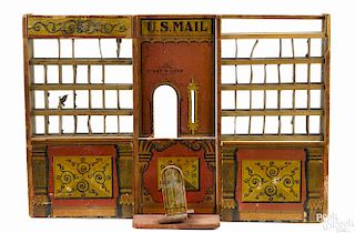 Paper lithograph post office play set, 16'' h., 22 3/4'' w.