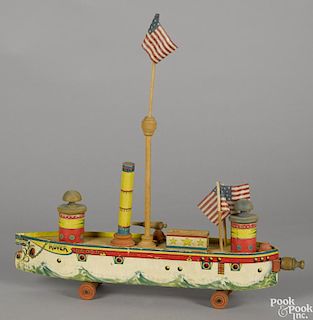 Bliss paper lithograph Rover battleship with a shooting mechanism, 19 1/4'' l.