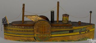 W. S. Reed paper lithograph on wood Providence sidewheeler riverboat, 19 1/2'' l.